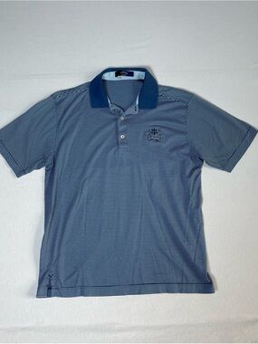 Callaway Mens Golf Polo Shirt Size LARGE  Striped Blue Short Sleeve Golfer
